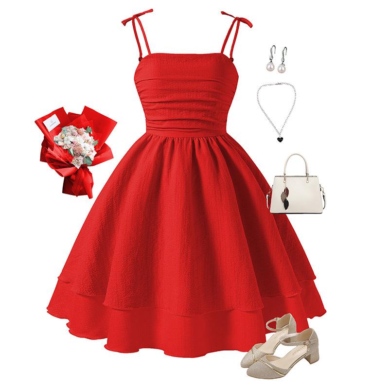 Mädchen Kleider Kinderkleidung Frühling Sommer Camisole Prinzessin Kleider 160cm rot