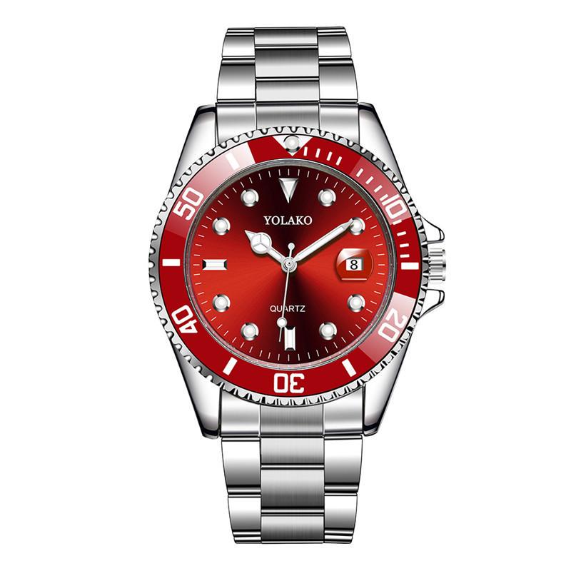 Herrenuhren Top-Marke YOLAKO Luxus Herrenmode Militär Edelstahl Datum Sport Quarz Analog Armbanduhr Relogio rot