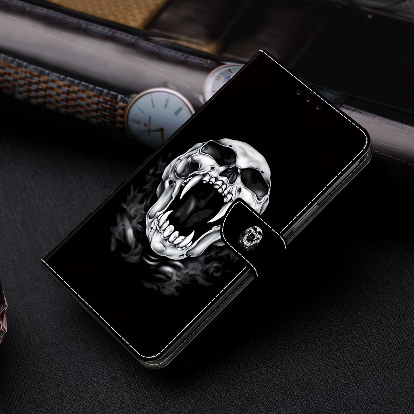 Reißzähne Totenkopf Muster PU Leder Brieftasche Flip Bilderrahmen Buchhülle für iPhone Samsung Huawei Honor Xiaomi Redmi Oppo Sony Motorola Nokia Google Sony Xperia 1 V (2023)