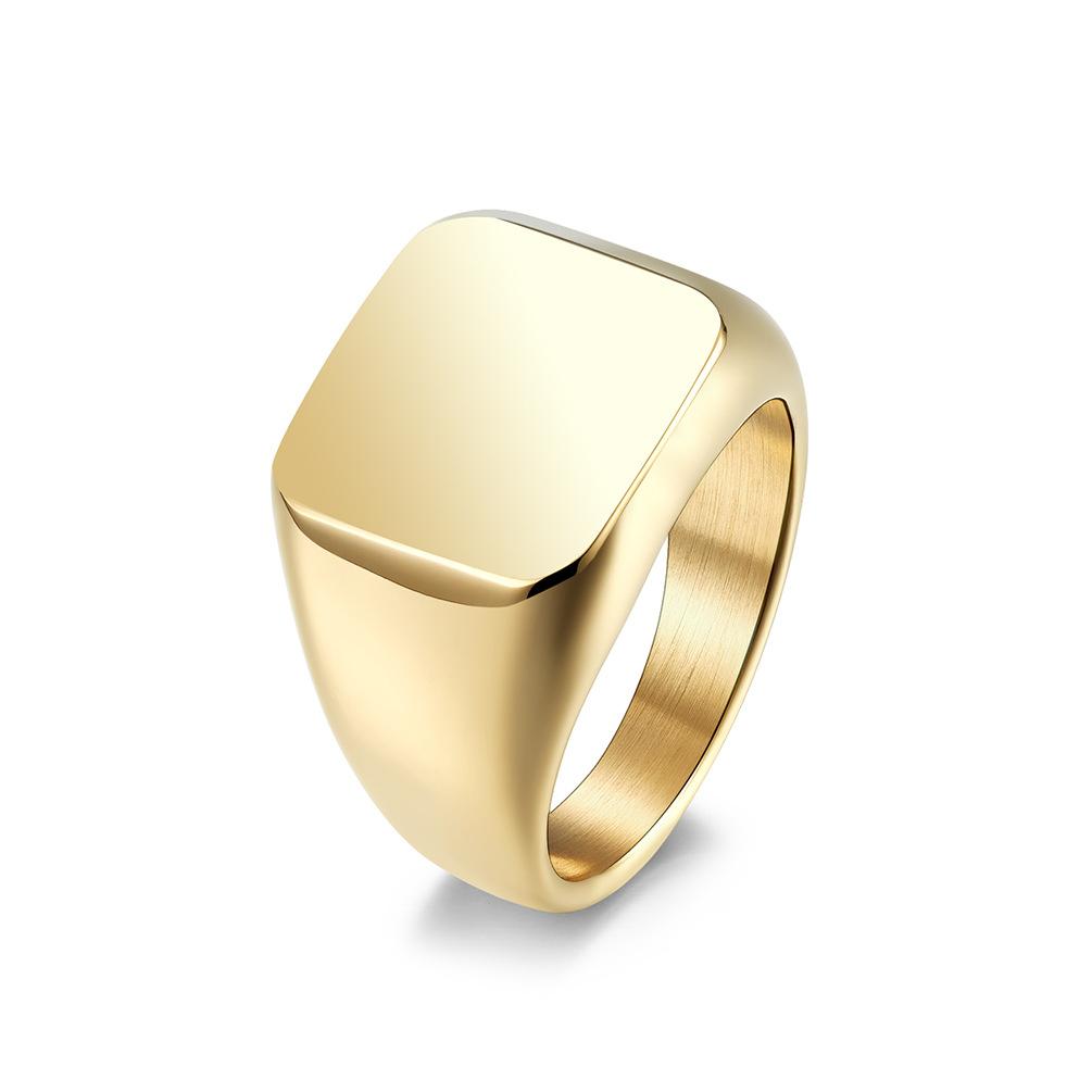Schlichter geometrischer quadratischer Ring, geeignet für Herrenschmuck, Größen 7–12 12 gold
