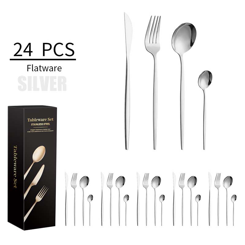 24Pcs / 6 Set Familie Party Geschirr Set Edelstahl Besteck Set Geschirr Messer Gabeln Löffel Besteck Set Hochwertige Abendessen Set mit Box 24 pcs set