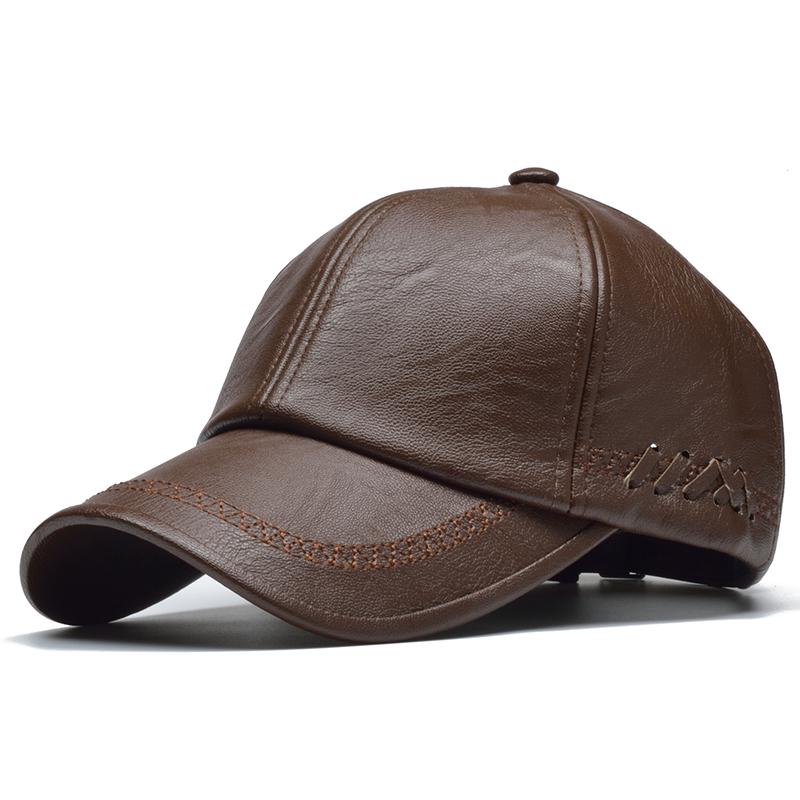 [NORTHWOOD] Lederkappe für Herren, solide Winter-Baseballmütze aus Pu-Leder, Marken-Snapback-Dad-Hut 56-60cm hellbraune