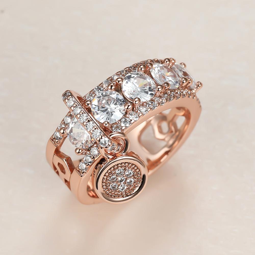 Vintage Royal Blau Kristall Ring für Frauen Luxus Gold Farbe Hochzeit Ringe Runde Anhänger Ring Engagement Schmuck Geschenke 7 rose gold