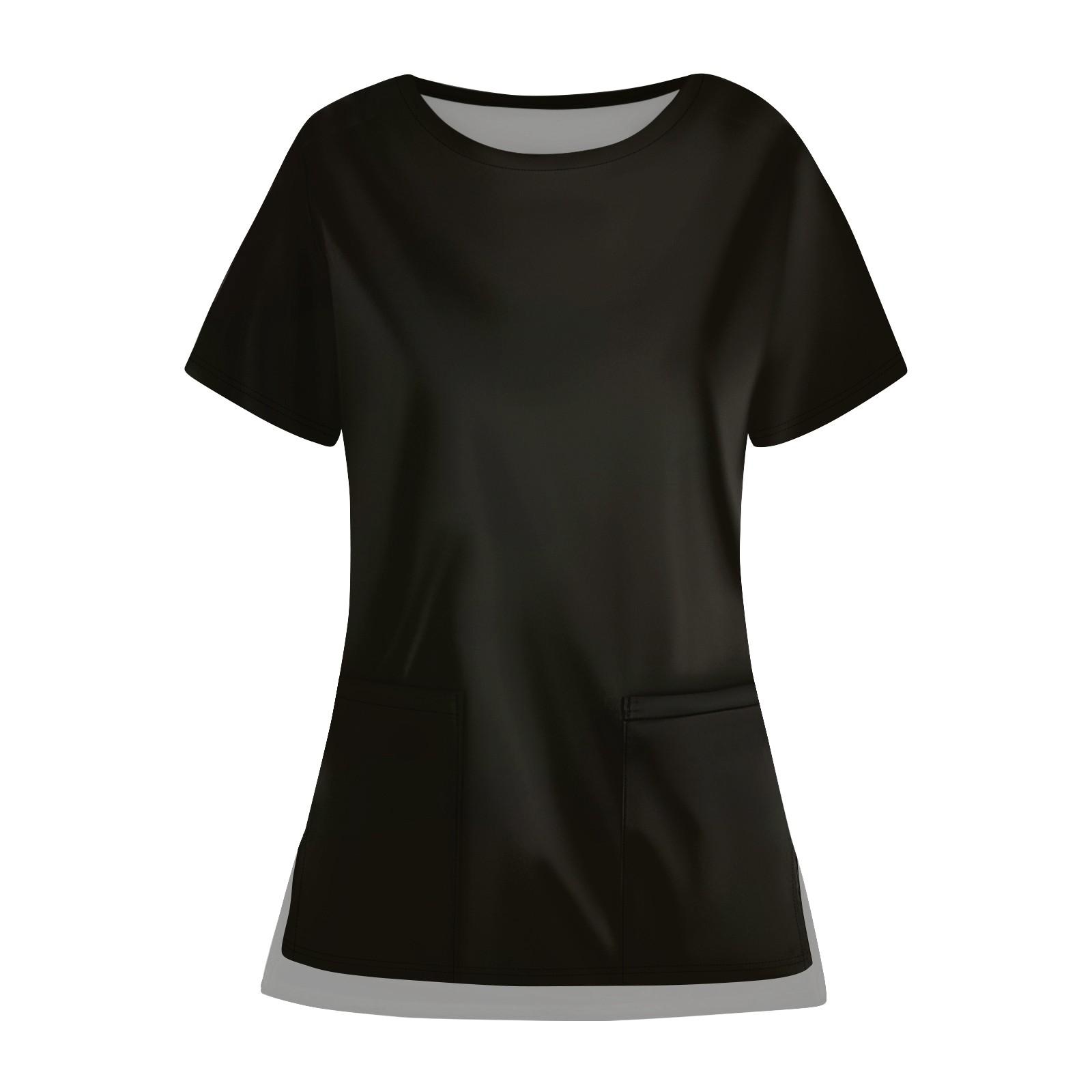 Lässige Damen-Uniform mit Rundhalsausschnitt, einfarbiger Tasche und offenem Saum, schützendes Arbeitsuniform-Oberteil XXXXXL schwarz