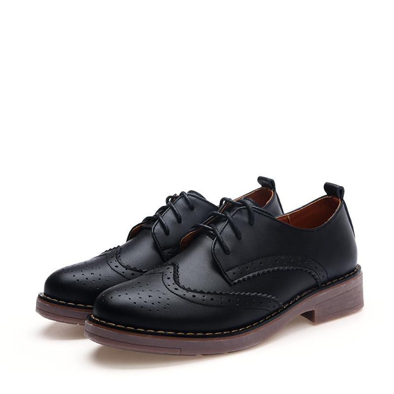 Mode Damen Brogues Damen Plateau Oxford Schuhe Ballerinas Britischer Stil Vintage Cut-Outs Flache Lässige Damen Schuhe Oxford Schuhe Retro 38 schwarz