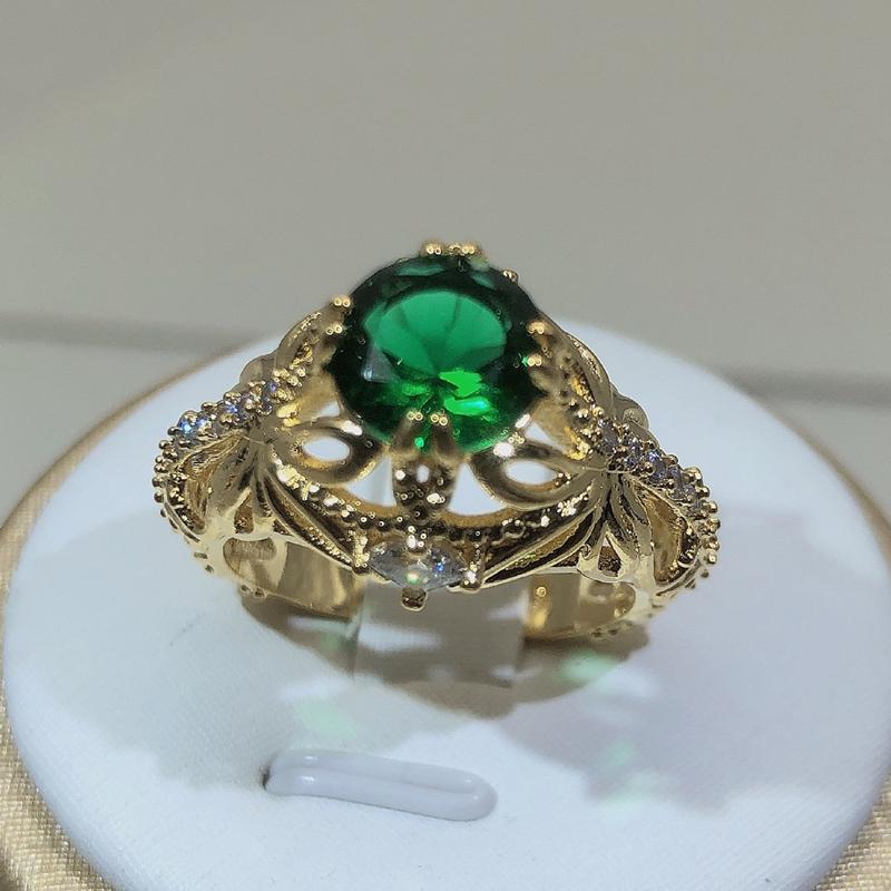 14K Gold Vintage Smaragd Zirkon Ring für Damen Kupfer Schmuck Natürlicher Smaragd Ring Schmuck Party Geburtstagsgeschenk 10 white