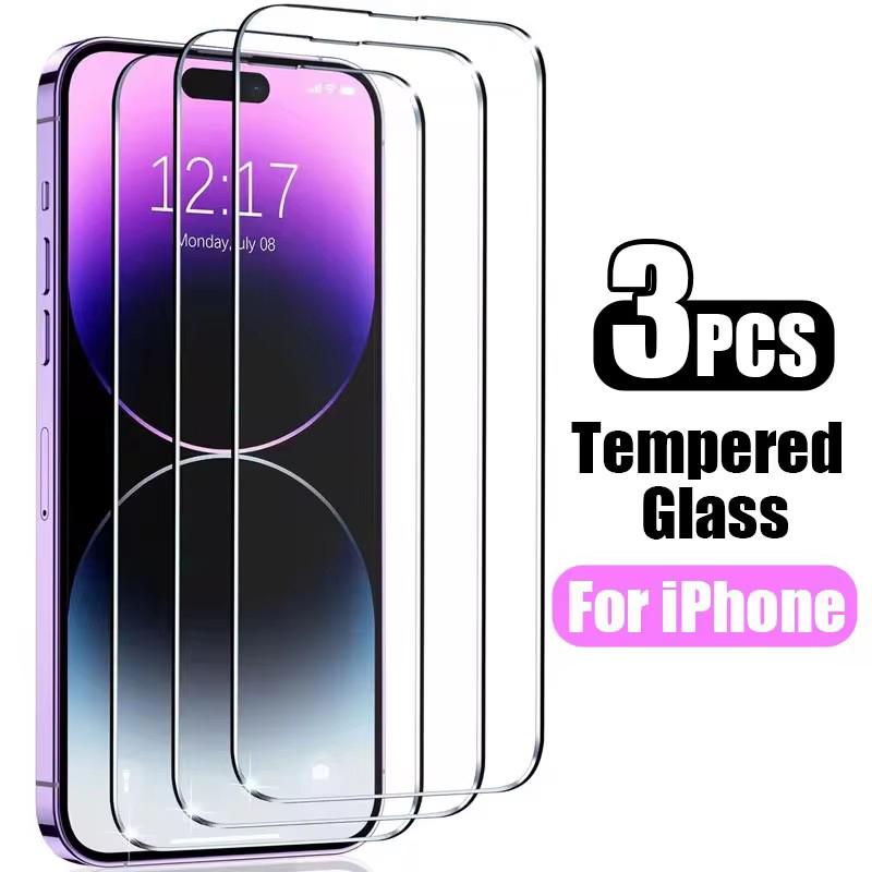 3PCS Gehärtetes Glas für iPhone 16 15 14 13 12 11 Pro Max Schutzglas auf iPhone 16 15 14 13 12 11 XR XS Max Displayschutz iPhone 11 Pro Max reinfarbig
