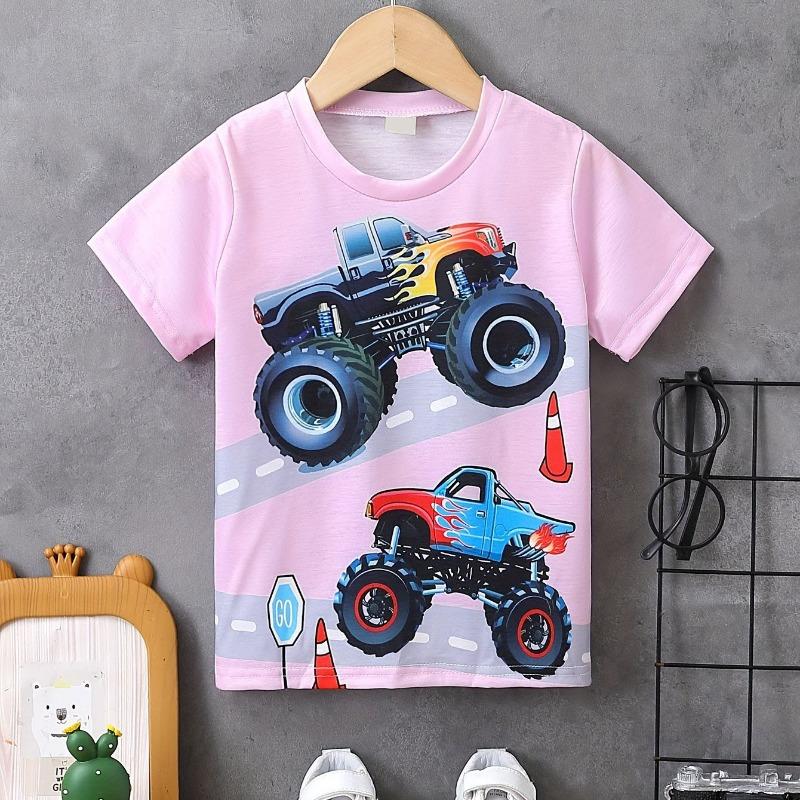 Kinderkleidung Jungen T-Shirt Kurzarm Mädchen T-Shirt 3D Cartoon Truck Print Kinder Sommerkleidung Kinder Jungenkleidung 120