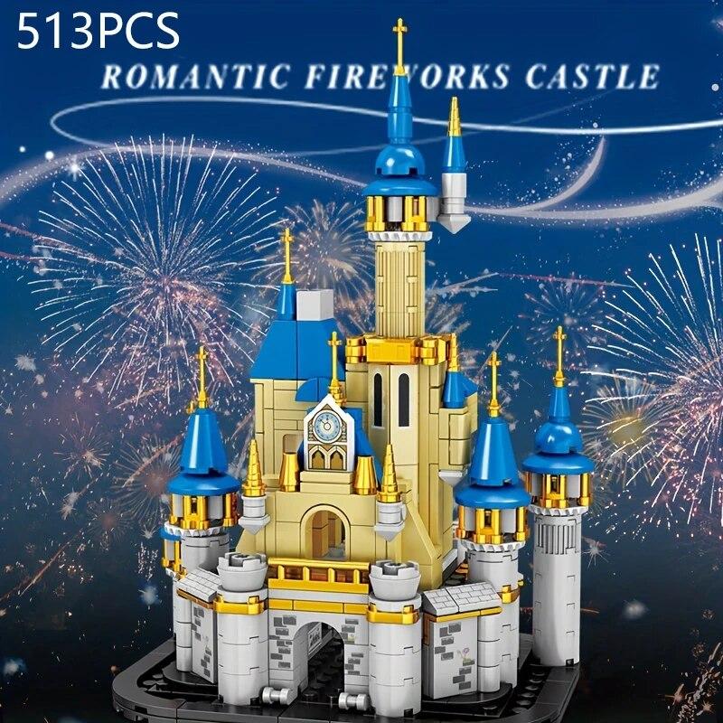 513PCS Romantische Feuerwerk Burg Bausteine Kreative Stadt Streetview Märchen Prinzessin Schloss Modell Ziegel Weihnachten Geschenk