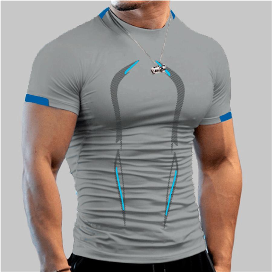 Männer Gym Sport T-shirt Shirts Slim fit T Shirt Männer Quick Dry Lauf Shirt Männer Workout Tees Fitness Tops Übergroßen t-shirt M licht grau