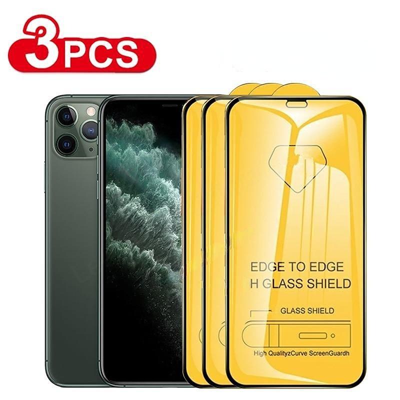 3 Stück Panzerglas für iPhone 17 16 15 14 11 12 13 Pro Max Displayschutz für iPhone X Xr Xs Max 7 8 6S Plus SE2020 Vollabdeckung Glas iPhone 11 Pro Max schwarz