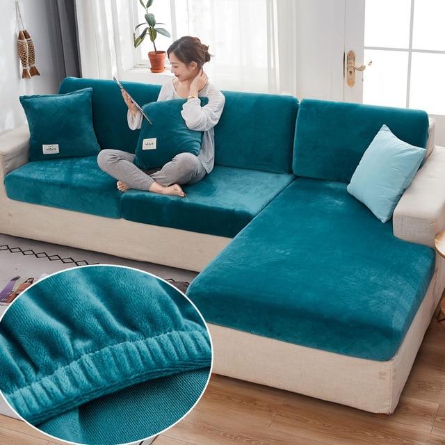 Samt-Sofa-Sitzbezug, dicker Jacquard, solide, weiche Stretch-Sofa-Schonbezüge, Möbelschutz normal size-4 see-blaue