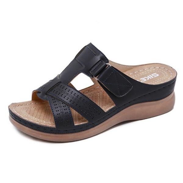 Bestellen Sie eine Nummer größer, Sommer-Frauen-Premium-orthopädische offene Zehensandalen, weibliche Hausschuhe, Schnallenriemen, Vintage-Anti-Rutsch-atmungsaktive Hausschuhe, Übergrößen-Sandalen 40 schwarz
