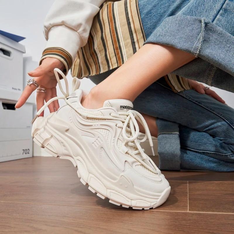 Damen Mesh Schuhe Frühling Damen Papa Schuhe Erhöhende Ins Sneaker Freizeitschuhe Kleine Weiße Schuhe für Frauen 40 beige