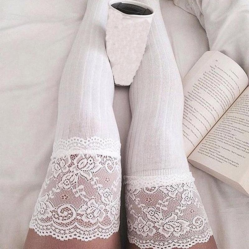 Frauen Socken Strümpfe Warme Oberschenkel Hohe Overknee Socken Lange Baumwolle Schnürstrümpfe Medias Sexy Strümpfe weiß