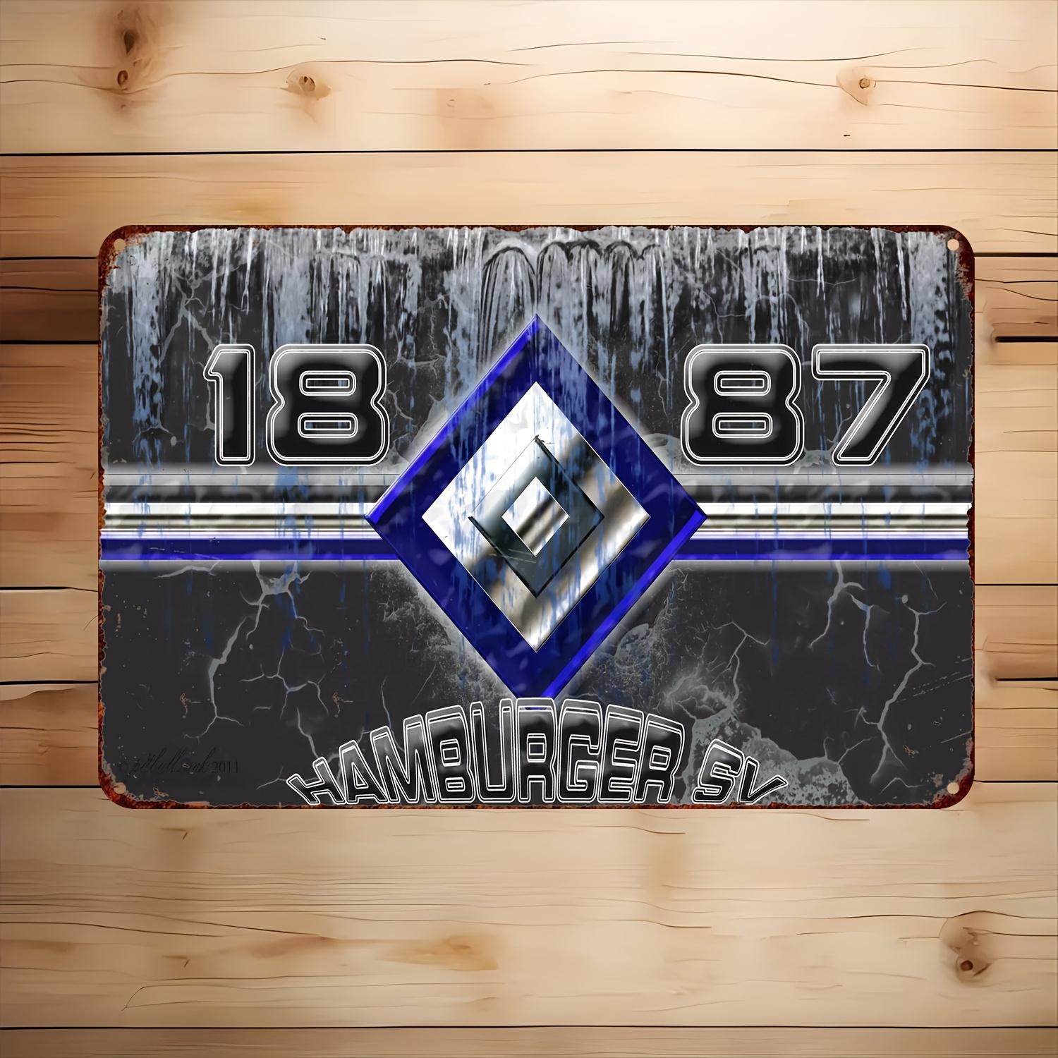 HSV Fanclub Vintage Metall Wanddeko HeavyDuty Garage für Man Cave Bar Dekoration HSV Schild mit verwittertem Schwarz 20x30cm(7.8x11.8inch)
