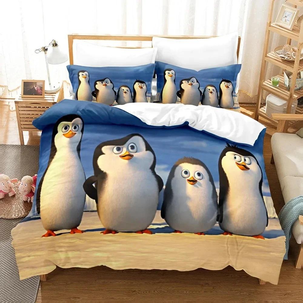 Cartoon Madagaskar Pinguin Bettwäsche Set Jungen Mädchen Einzelbett Doppelbett Größe Bettbezug Kissenbezug Bett Kinder Erwachsene Heimtextil EU Single 135x200cm