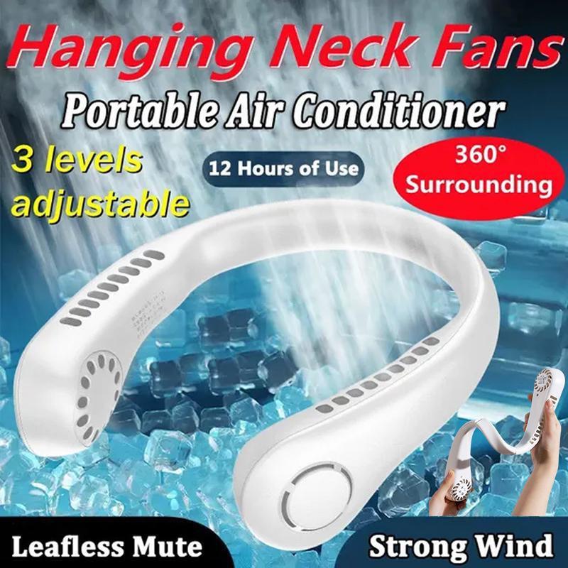Tragbarer Nackenventilator, freihändiger, flügelloser Ventilator, kühlender persönlicher Ventilator, 3-Gang-Einstellung, wiederaufladbar, USB-betriebener Nackenventilator für den Innen- und Außenbereich weiß