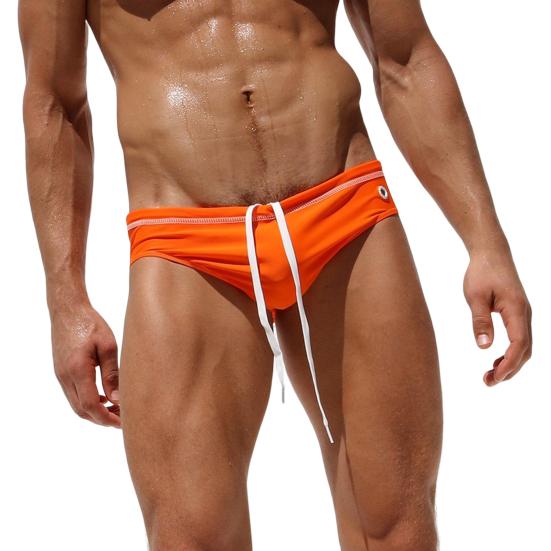 Stilvolle Herren-Badehose, schlanke, schnell trocknende Hose, elastische Badehose mit Schnürung zum Schwimmen L orange
