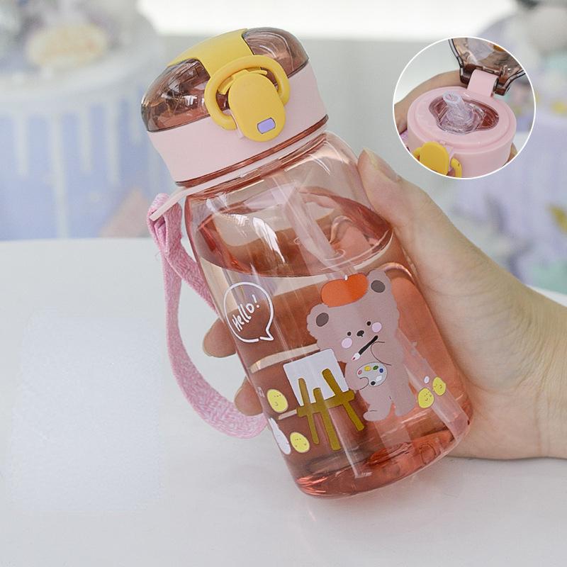 Kinder Wasser Tasse Mit Stroh Cartoon Auslaufsichere Wasser Flaschen Outdoor Tragbare Getränk Flasche kinder Schöne Tasse rosa