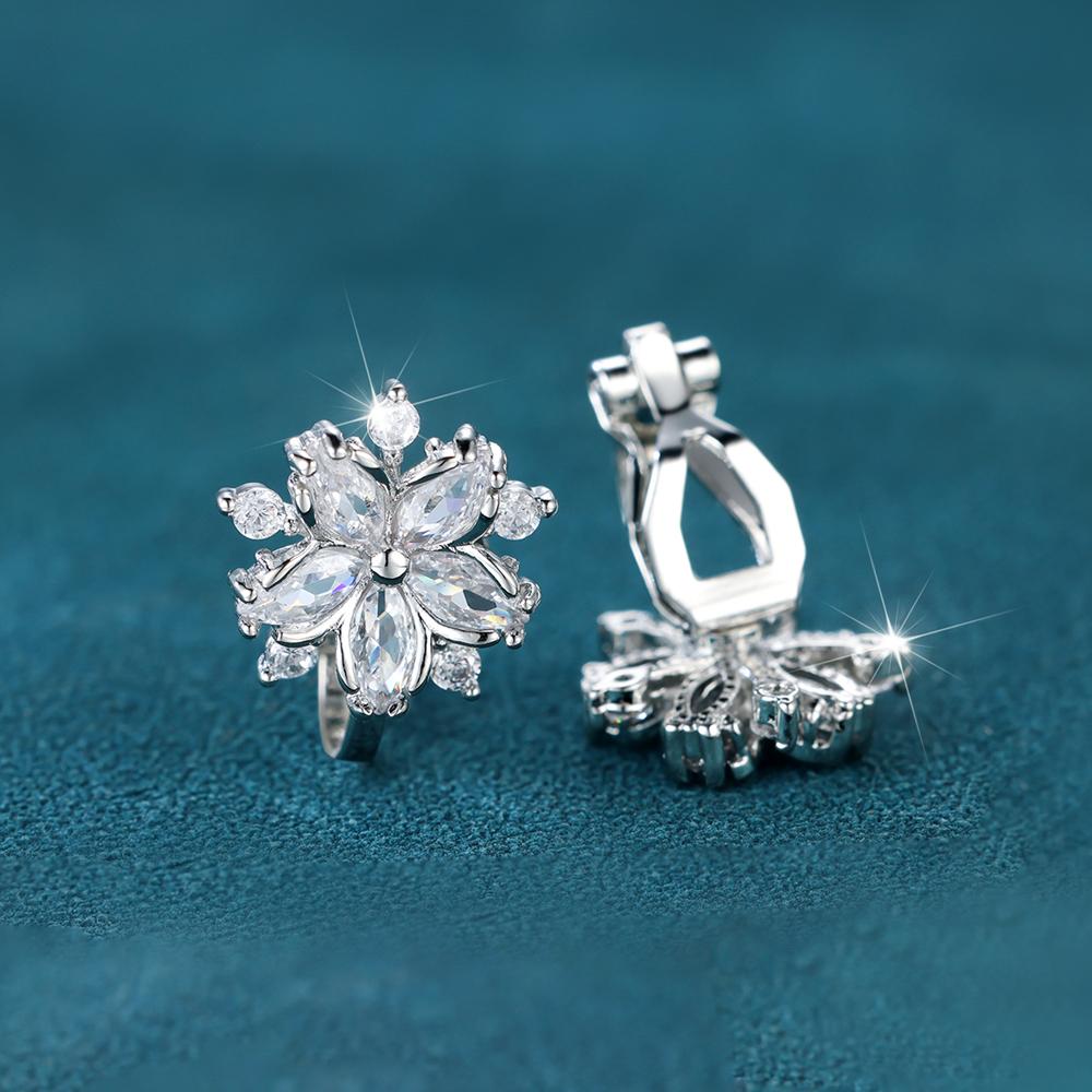 Süße rosa Kristall Sakura Clip-Ohrringe für Frauen kein Ohrloch Zirkon Blume Ohrringe Hochzeit Braut Party Schmuck Geschenke weiß