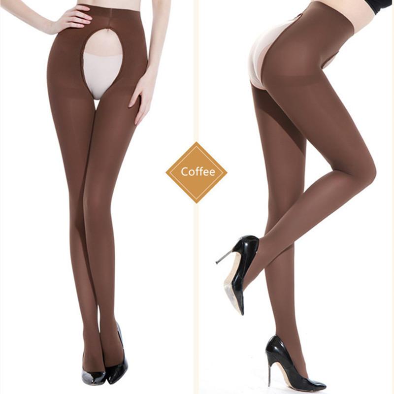 Doiaeskv Damen Offene Strumpfhose Übergröße 120D Herbst Winter Warme Strumpfhose Schrittfrei Hoher Bund Damen Dehnbar Schlank Skinny Strumpfhose S(45-60kg) brown