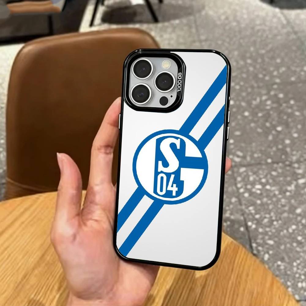 Klassische S-Schalke-es 04 P-Muster Handyhülle Für iPhone17,16,15,14,13,12,11 Plus,Pro Max Farbige Silberbeschichtete Innenabdeckung iPhone12PRO