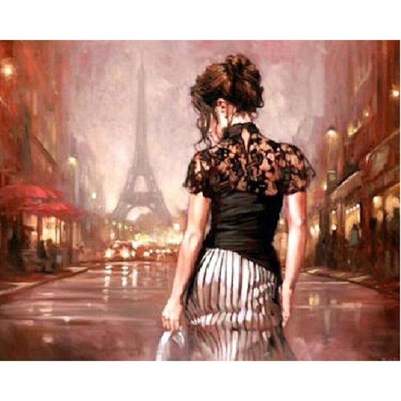 Diamant-Stickerei, Handarbeit, „Dame ging auf der Straße“, Kreuzstich, volle runde Diamant-Diamant-Malerei 20X30CM