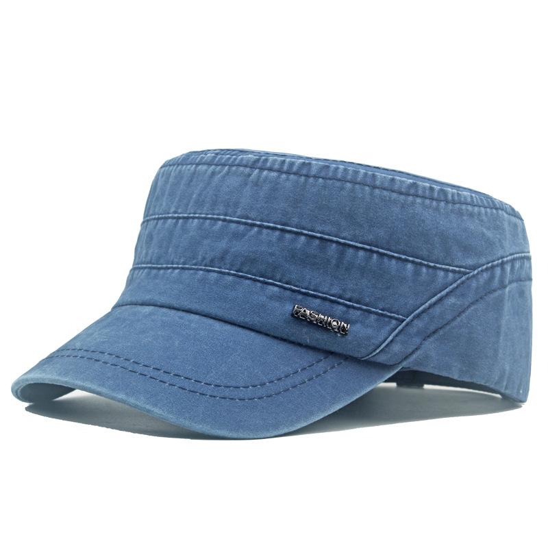 Männer Flat Top Cotton Military Caps Outdoor Sonnenschutz Hut Trucker Cap Captain Cap dunkelblau
