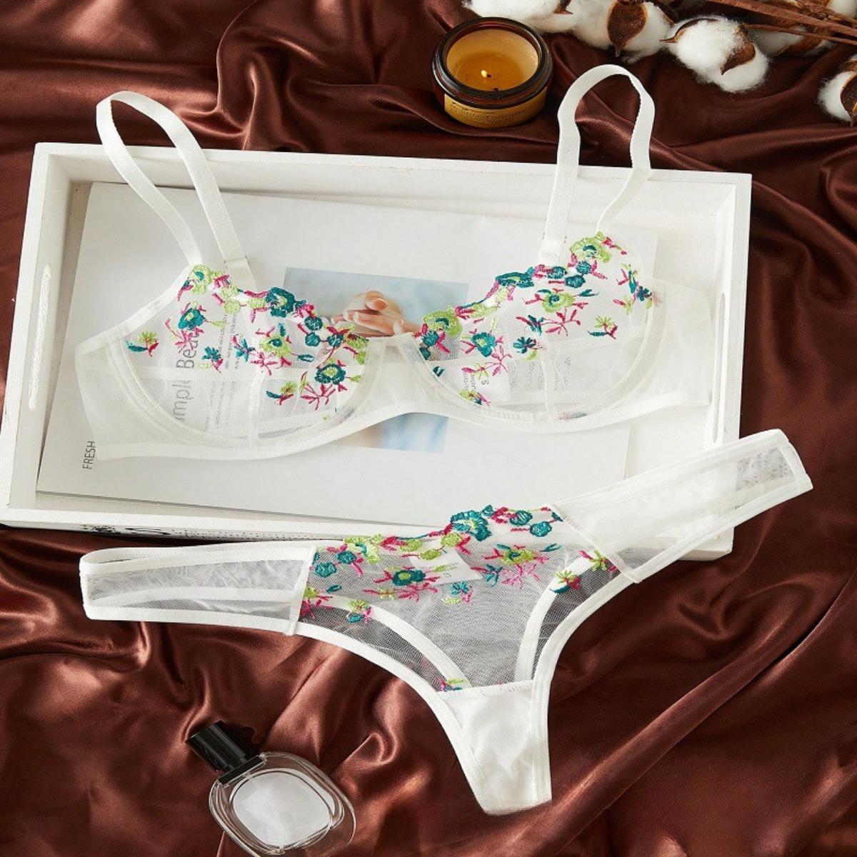 Süßes und sexy Low-Rise-Spitzen-Erotik-Unterwäsche-Set Mesh-Damenunterwäsche Dreipunktmilch XL