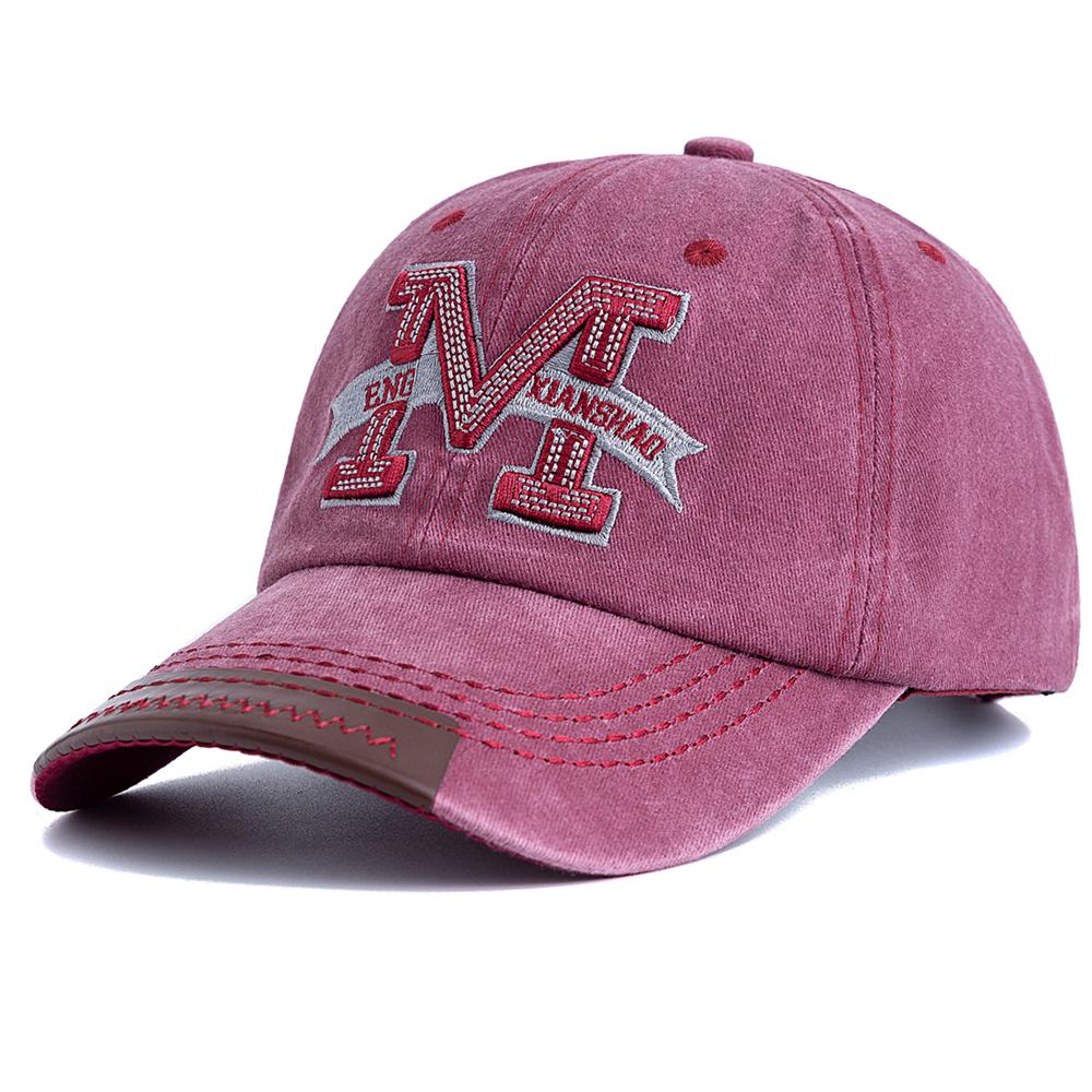 Unisex Baseball Cap M Brief Stickerei Papa Hut Frauen Männer Outdoor gewaschene Baumwolle Cap 56cm-60cm bordeaux