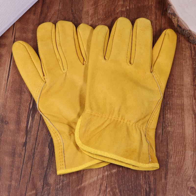 Arbeitshandschuhe Schaffell Leder Arbeiter Arbeit Schweißen Sicherheit Schutz Garten Sport Motorradfahrer Verschleißfeste Handschuhe gelb