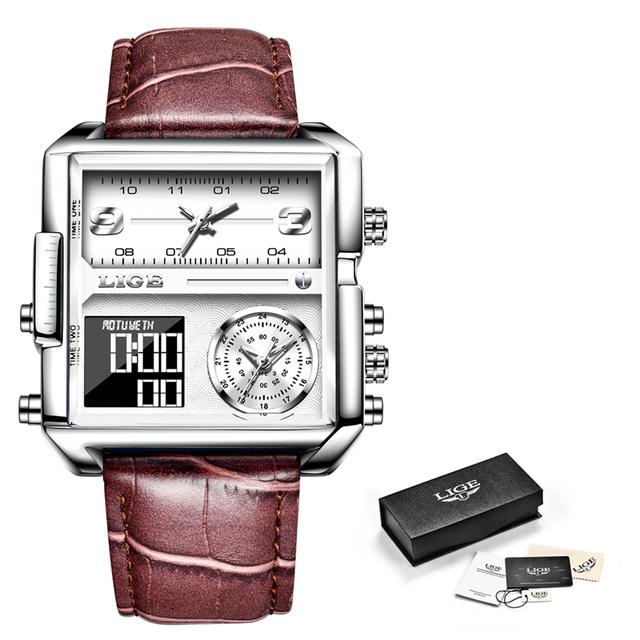 LIGE Top Marke Luxus Herren Uhren Quadratische Digitale Sport Wasserdicht Männer Quarz Armbanduhr weiß/silber