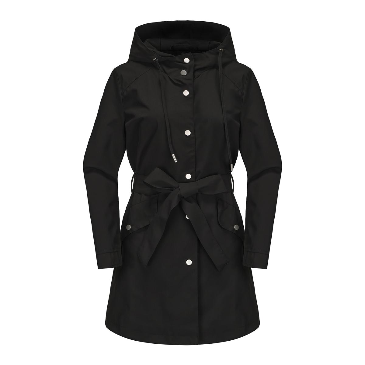 Damen Windjacke mit Kapuze, Polyester, wasserdicht, Trenchcoat, dünn, locker, mit Gürtel, zum Zuknöpfen, Windjacke, Frühling/Herbst, Outdoor-Kleidung, lange Jacken XL schwarz