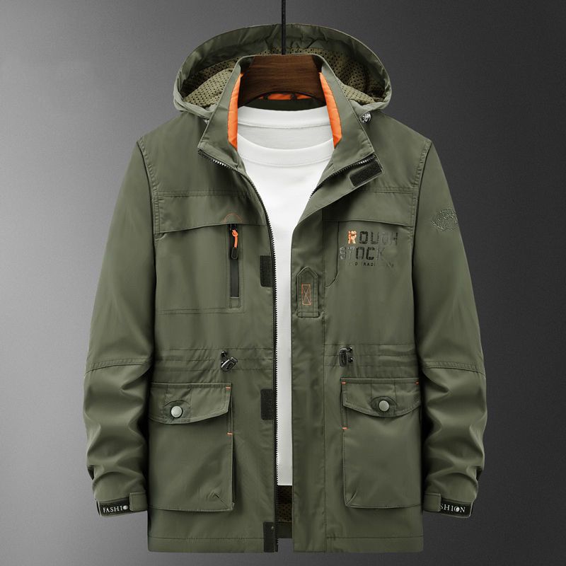 Herrenjacke Frühling und Herbst Große Größen Wasserdicht Casual Loose Top Outdoorjacke All-Match Sportjacke Herren XL grün