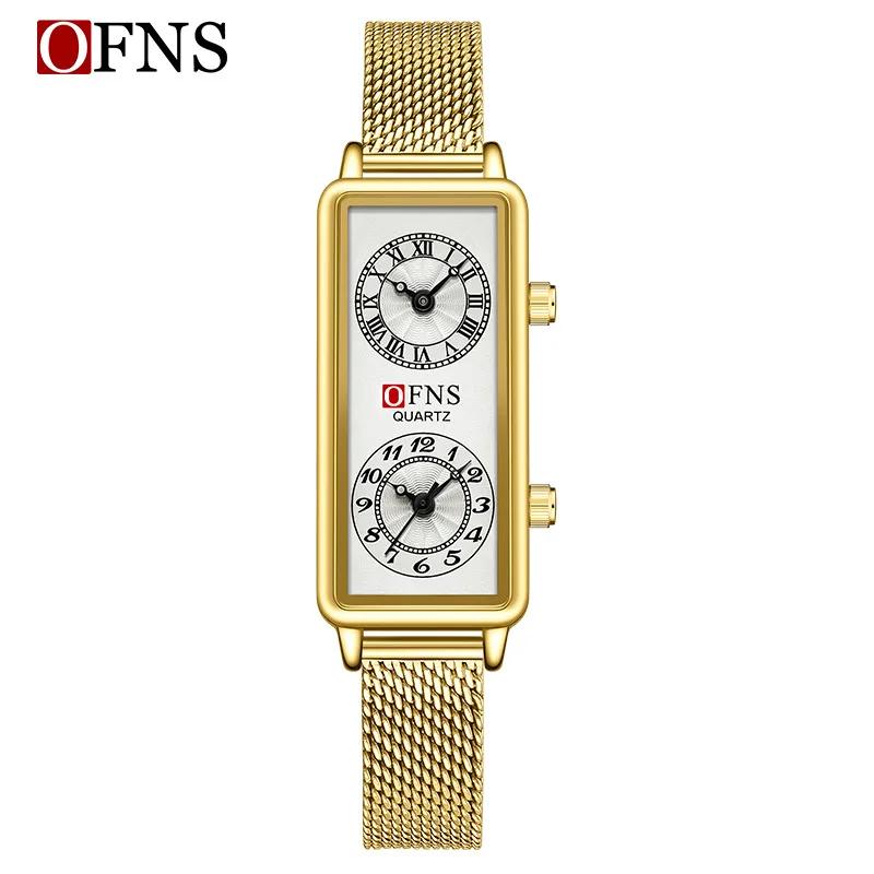 Dual Movement Uhr Damen Quarz Armbanduhr Luxus Damen 2 Zeitzonen Uhr Edelstahl Schwarzes Leder Uhr MESH BELT gold