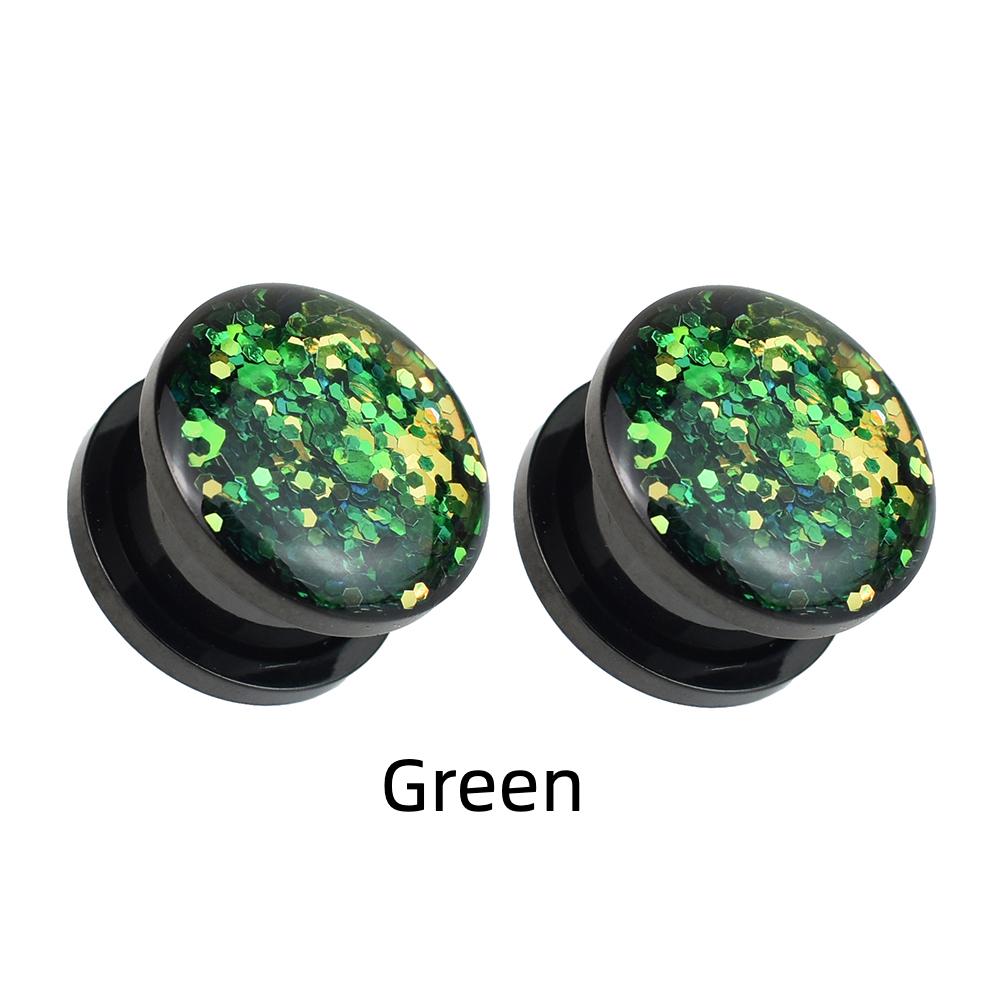 2 Stück 3–30 mm metallische Farb-Ohrmessgeräte, Tunnel und Stecker, Edelstahl-Ohr-Expander-Bolzen, dehnbar, Körper-Piercing-Schmuck 6mm grün