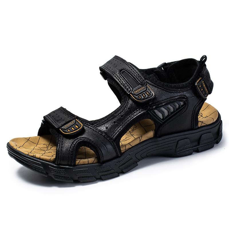 Mode Marke Klassische Herren Sandalen Sommer Echtes Leder Sandalen Männer Ferien Outdoor Casual Schuhe Männer Sandale Strand 2024 45 schwarz