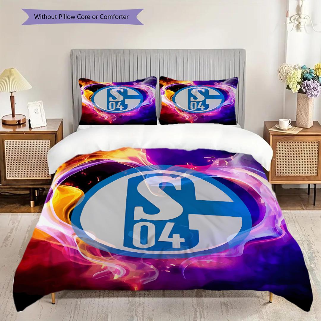 FC Schalke 04 Muster Bettwäsche Steppdecke Set Bettbezug Kissenbezug Heimdekoration Geburtstagsgeschenk (1 Bettbezug + 2 Kissenbezüge, ohne Füllung) 220x240cm
