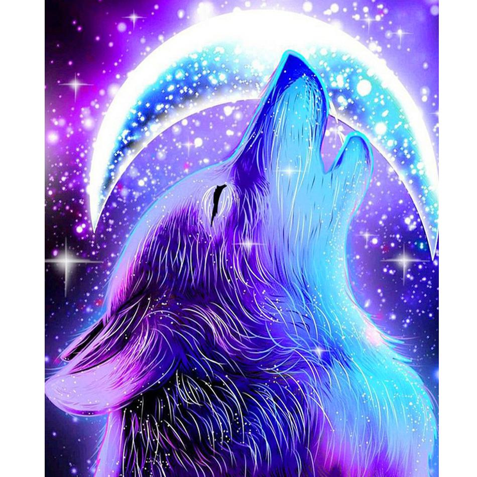 Rahmen Diy Malen Nach Zahlen Für Erwachsene Mond Und Wolf Tiere Bild Auf Zahlen Starter Kits Acrylfarbe Wandkunst Für Inneneinrichtungen 40x50 40x50cm NO Frame