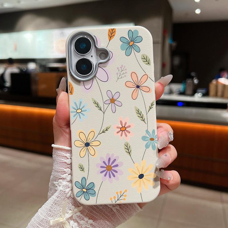 Handyhülle mit kleinem Blumenmuster für iPhone 15 Hülle iPhone 16 14 13 12 Pro Max 14 Plus 11 Stoßfeste TPU-Abdeckung mit Ledertextur iPhone 15 Pro gray