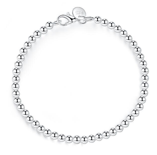 Lekani 100% 925 Solide Echt Sterling Silber Mode 4mm Perlen Kette Armband 20cm Für Teen Mädchen Dame geschenk Frauen Edlen Schmuck silber