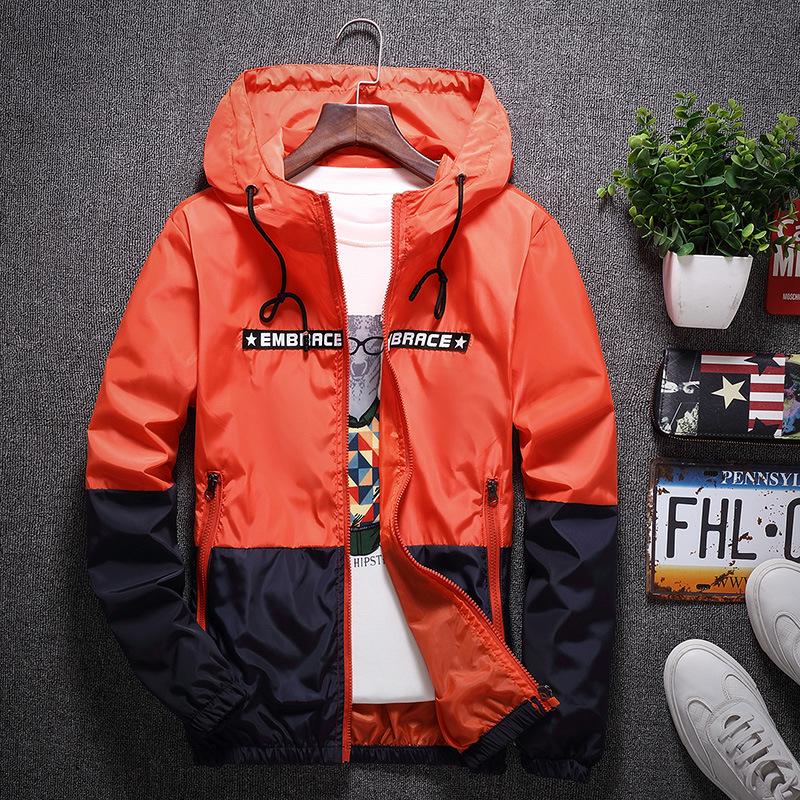 Frühling und Herbst Mode Color Blocking Herren Jacke Casual Trend dünne Student Windjacke Jacke Kapuzenjacke Top S orange