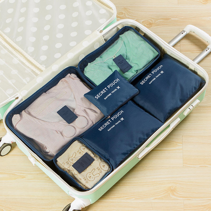 6 Teile/satz Reise Koffer Organizer Taschen Gepäck Verpackung Würfel für Reise Organizer Lagerung Schuh Kleidung Gepäck Organizer Taschen 6Pcs/Set navy blau