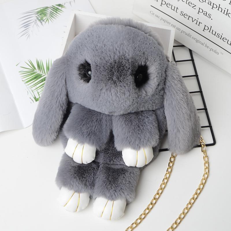 Play Dead Rabbit Tasche süße Kaninchen Imitation Rex Kaninchen Fell Tasche Plüsch Kaninchen Tasche Kette Kaninchen Tasche Crossbody Kette Damen Tasche graue