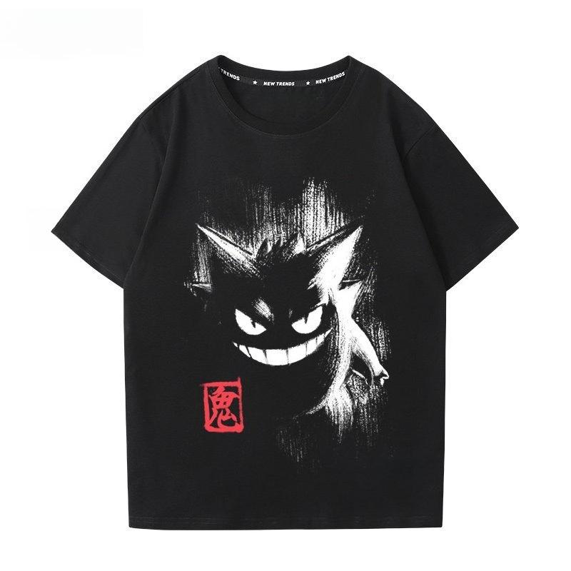 Pokémon Gengar Druck T-Shirt Reines Baumwoll-T-Shirt Herren Sommer 2026 Mode Oversize Streetwear Lässig Y2K Oberteile Streetwear Kleidung M gray