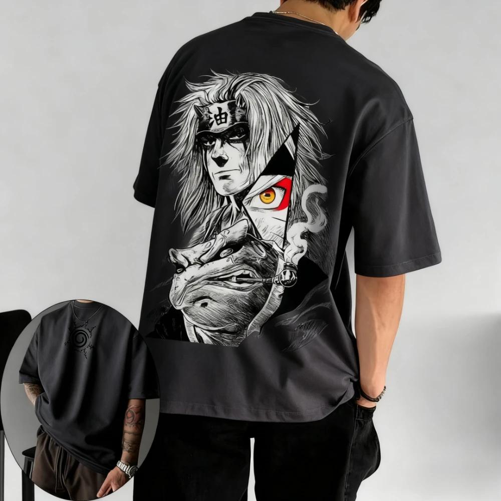 Naruto Herren T-Shirt Jiraiya Sommer und Herbst Anime Jungen Kinderbekleidung Kurzarm Retro Harajuku Stil Eltern-Kind-Kleidung 4XL blau