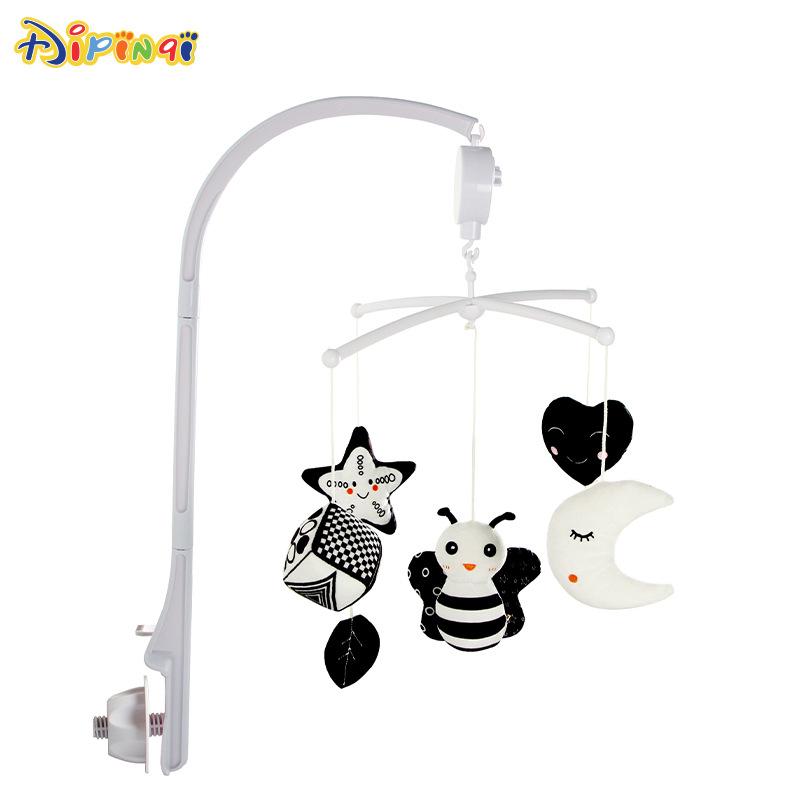 Babybett-Mobile für das Kinderbett mit hängenden rotierenden Spielzeugen, Kinderzimmer-Mobile mit Spieluhr, schwarz-weißes Mobile für Neugeborene von 0–24 Monaten 67x46x25cm,Bee weiß/schwarz