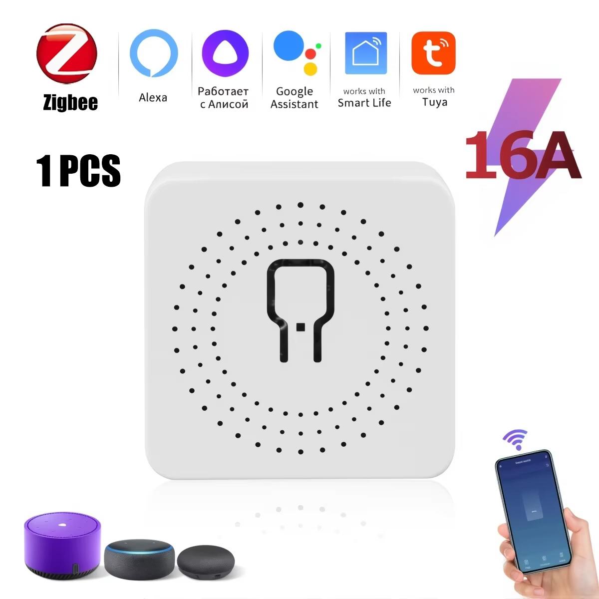 Tuya ZigBee/WiFi Mini Smart Switch 16A/20A DIY Schutzschalter Relaismodul mit Leistungsmessung, 2-Wege-Steuerung für Smart Life Alexa Google Home Automation Zigbee 16A
