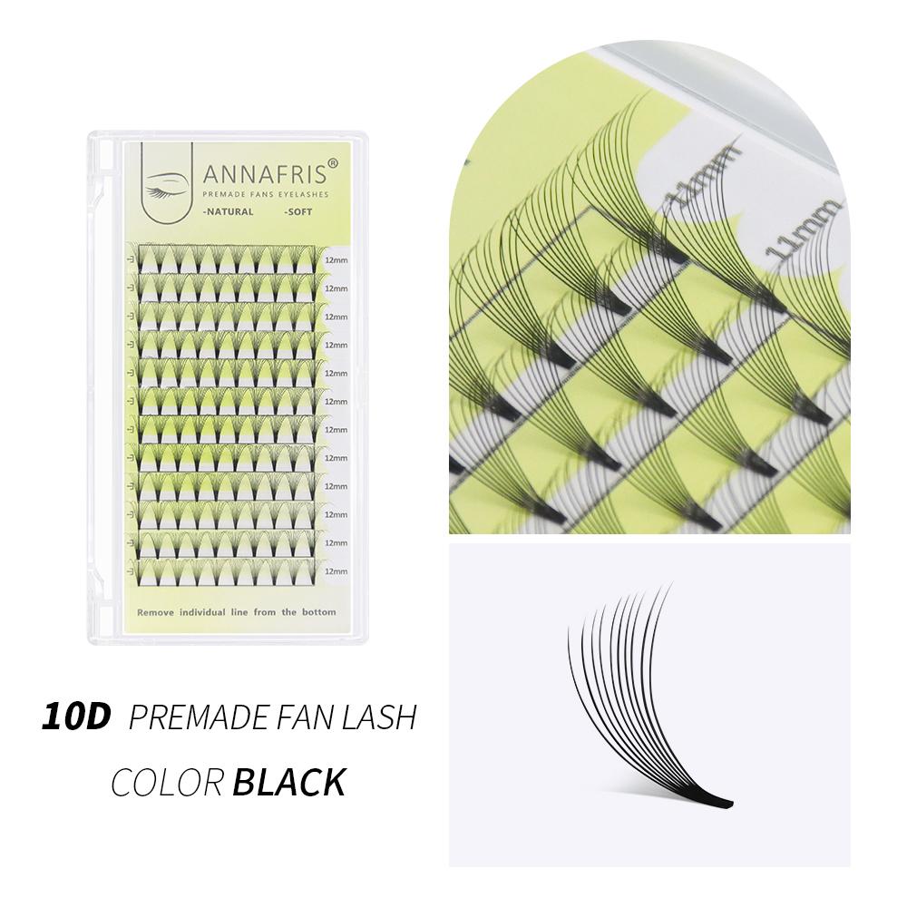 ANNAFRIS Premade Volume Fans Short Stem 10d Wimpernverlängerung Cilios Soft Mink Lashes 10D 0.07mm C 13mm schwarz
